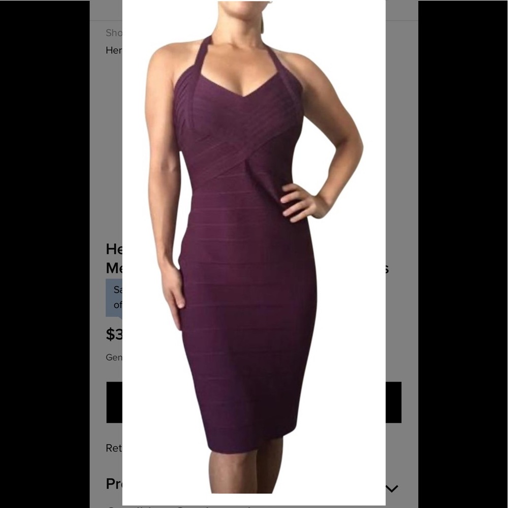 Hervé Leger Purple Halter Bandage Cocktail Dress